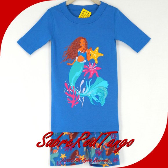 NWT Hanna Andersson Disney Organic Short Johns Pajamas Little Mermaid 110 5 - Picture 1 of 4